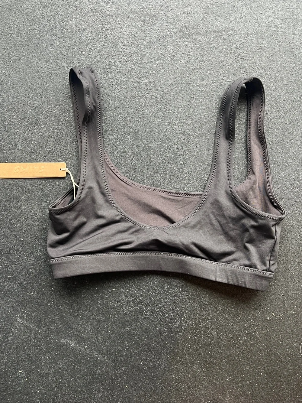 SKIMS Black Seamless Scoop Swim Bikini Top